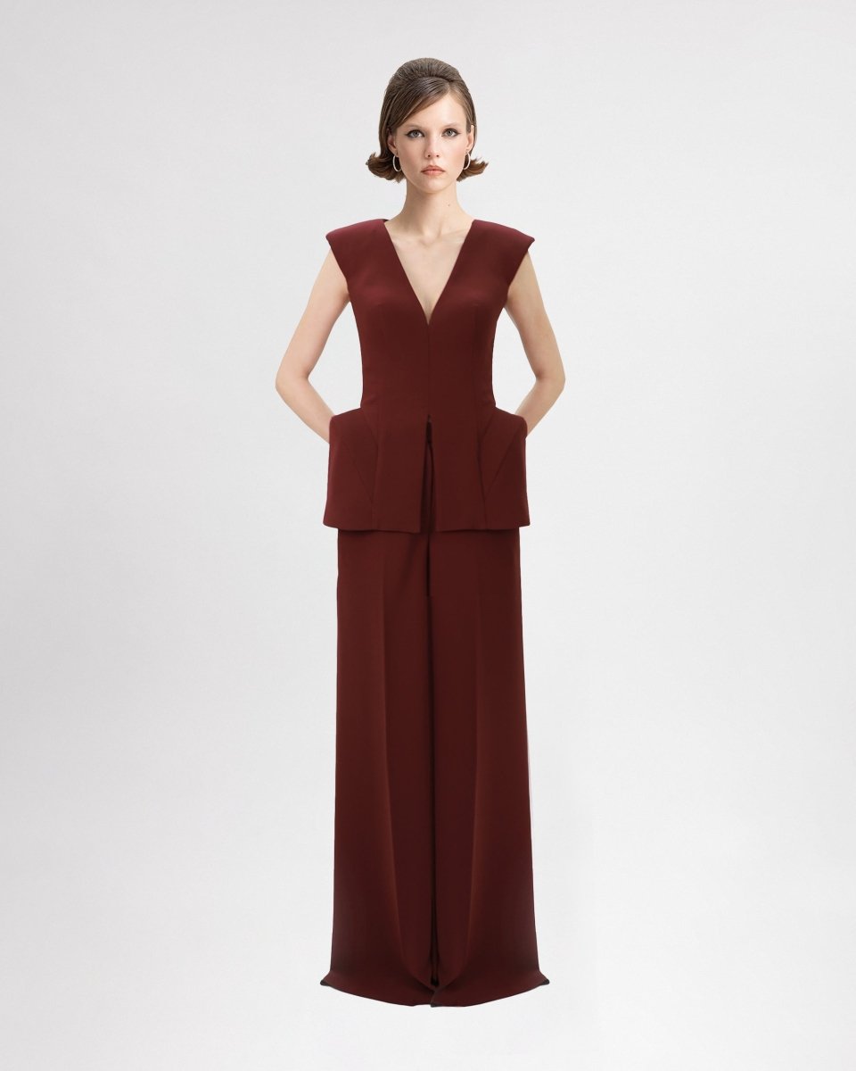 V - Neck Top with Pants Set - Gemy Maalouf