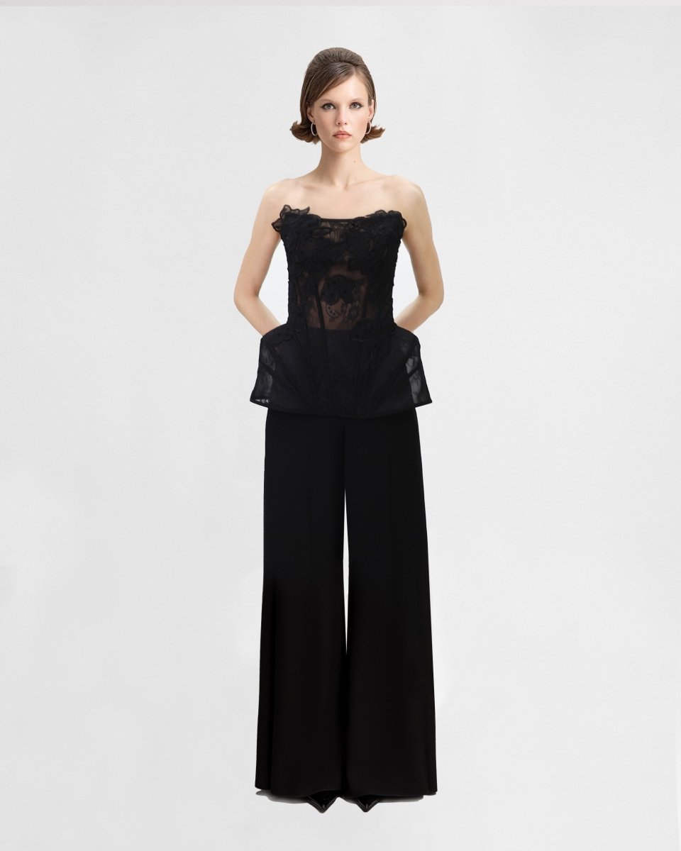 Strapless Corset Top with Straight Pants - Gemy Maalouf