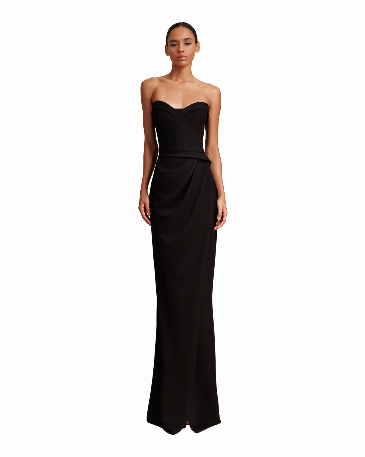 Strapless Draped Black Crepe Dress