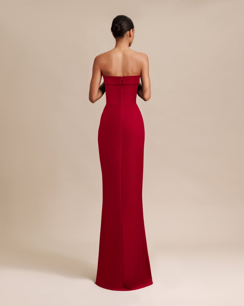Strapless Red Crepe Dress - Gemy Maalouf