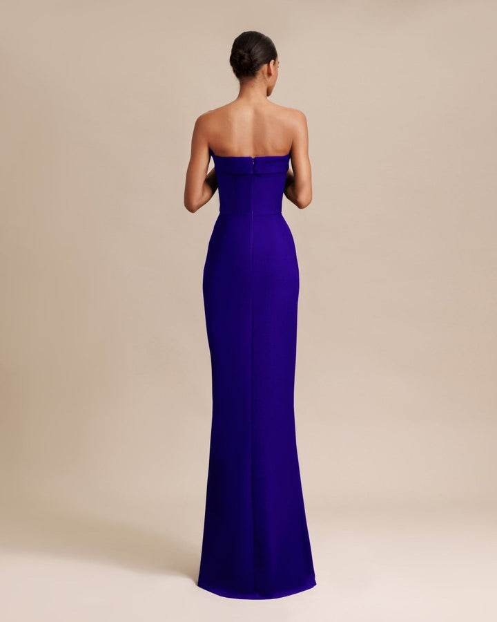 Strapless Blue Crepe Dress - Gemy Maalouf