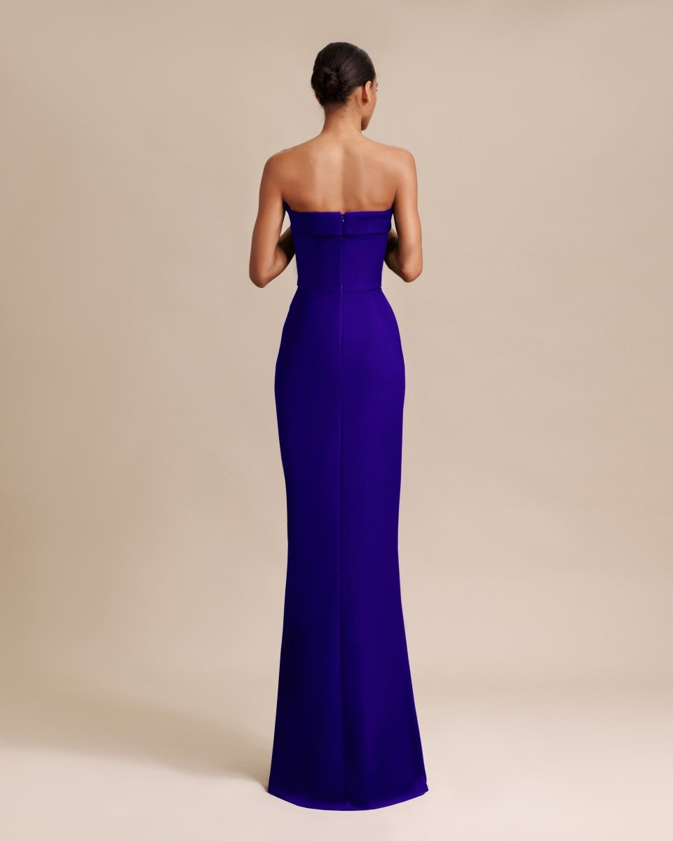 Strapless Blue Crepe Dress - Gemy Maalouf