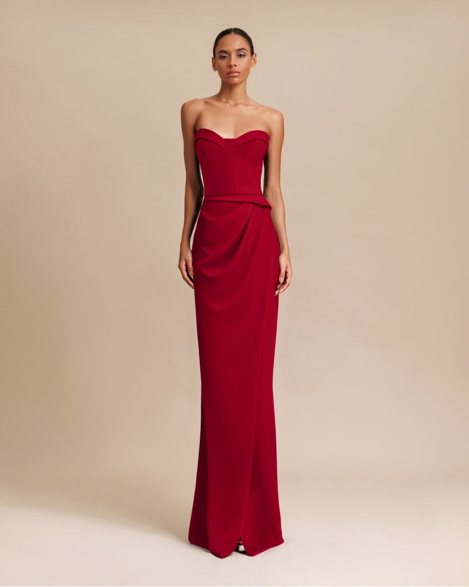 Strapless Red Crepe Dress - Gemy Maalouf