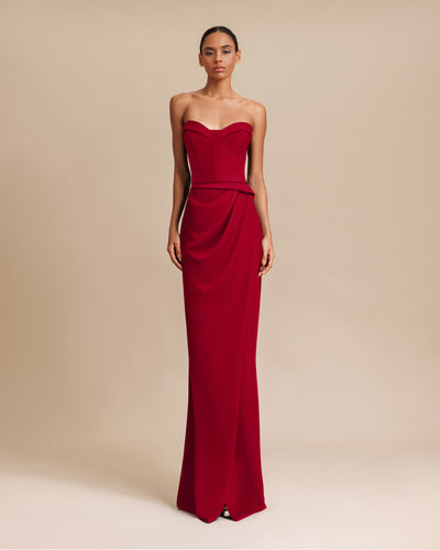 Strapless Red Crepe Dress