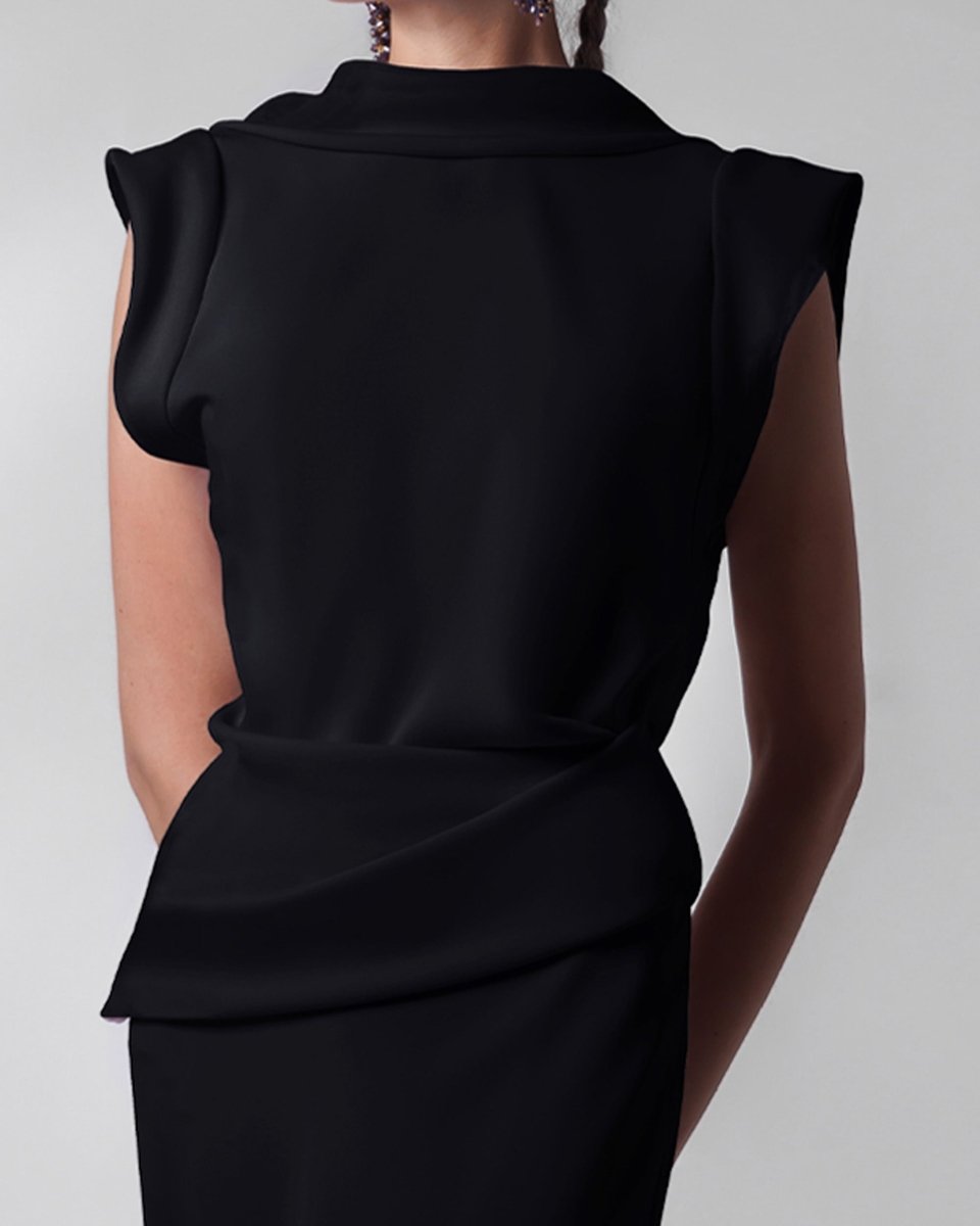 Black High - Collar Neckline Dress - Gemy Maalouf
