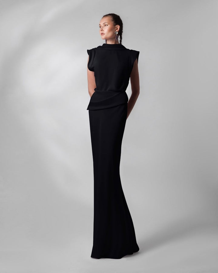 Black High - Collar Neckline Dress - Gemy Maalouf