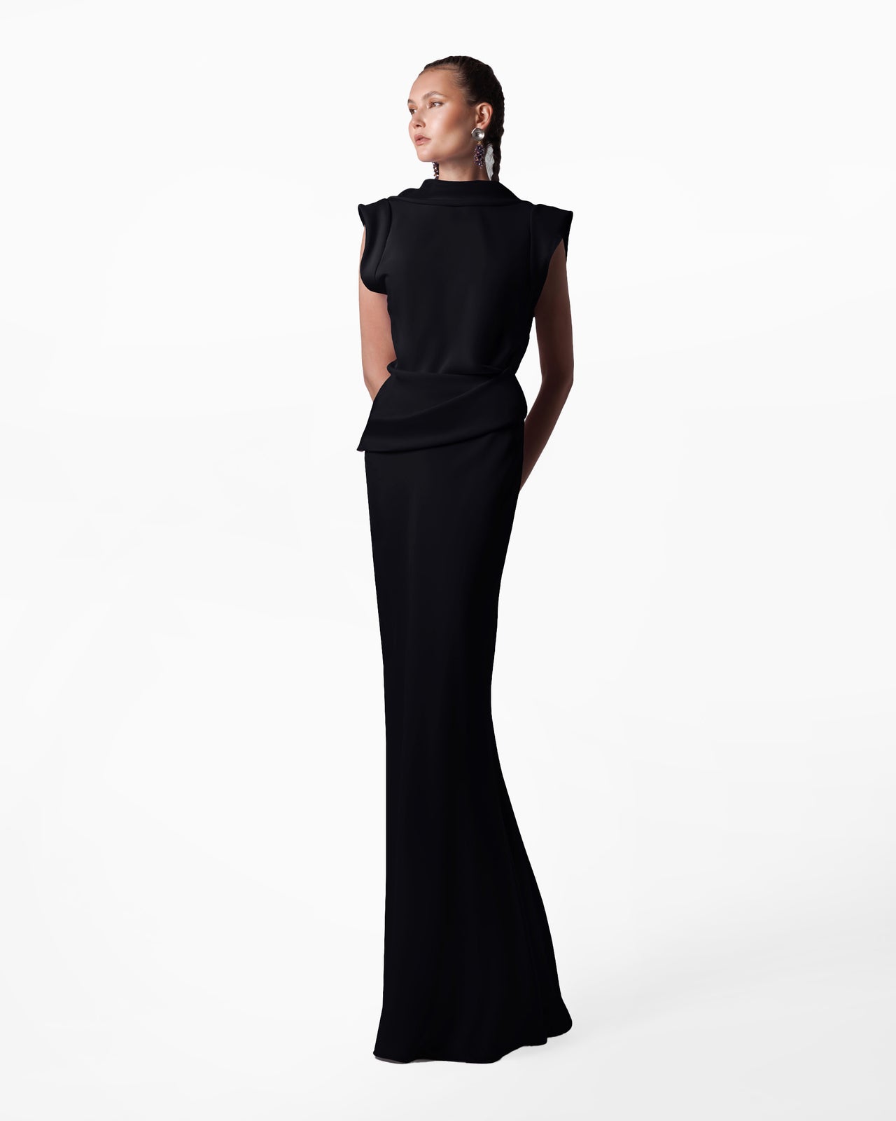 Gemy Maalouf - Black High-Collar Neckline Dress -