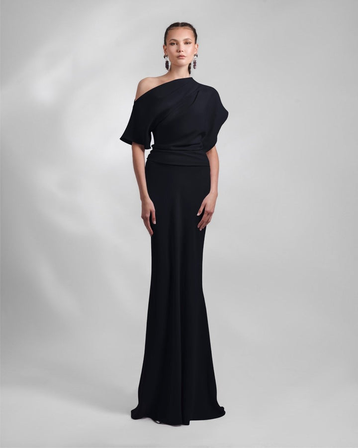 Asymmetrical Draped Black Dress - Gemy Maalouf