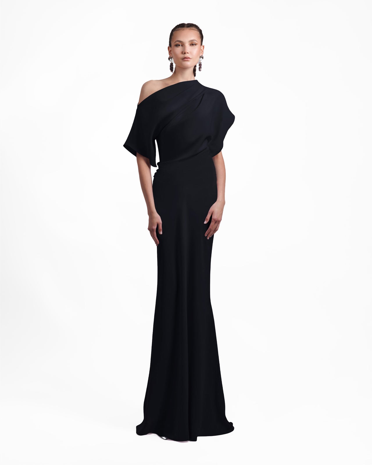 Asymmetrical Draped Black Dress