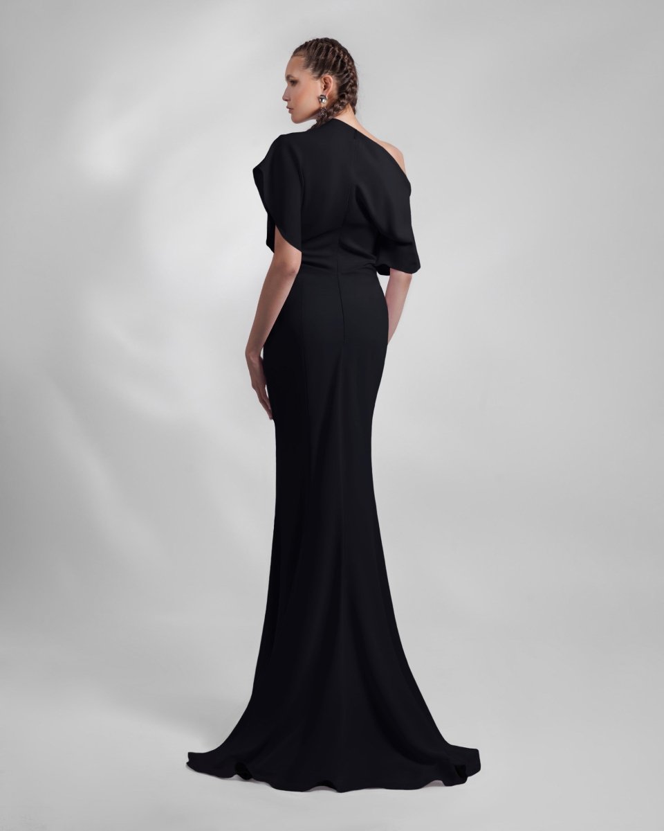 Asymmetrical Draped Black Dress - Gemy Maalouf