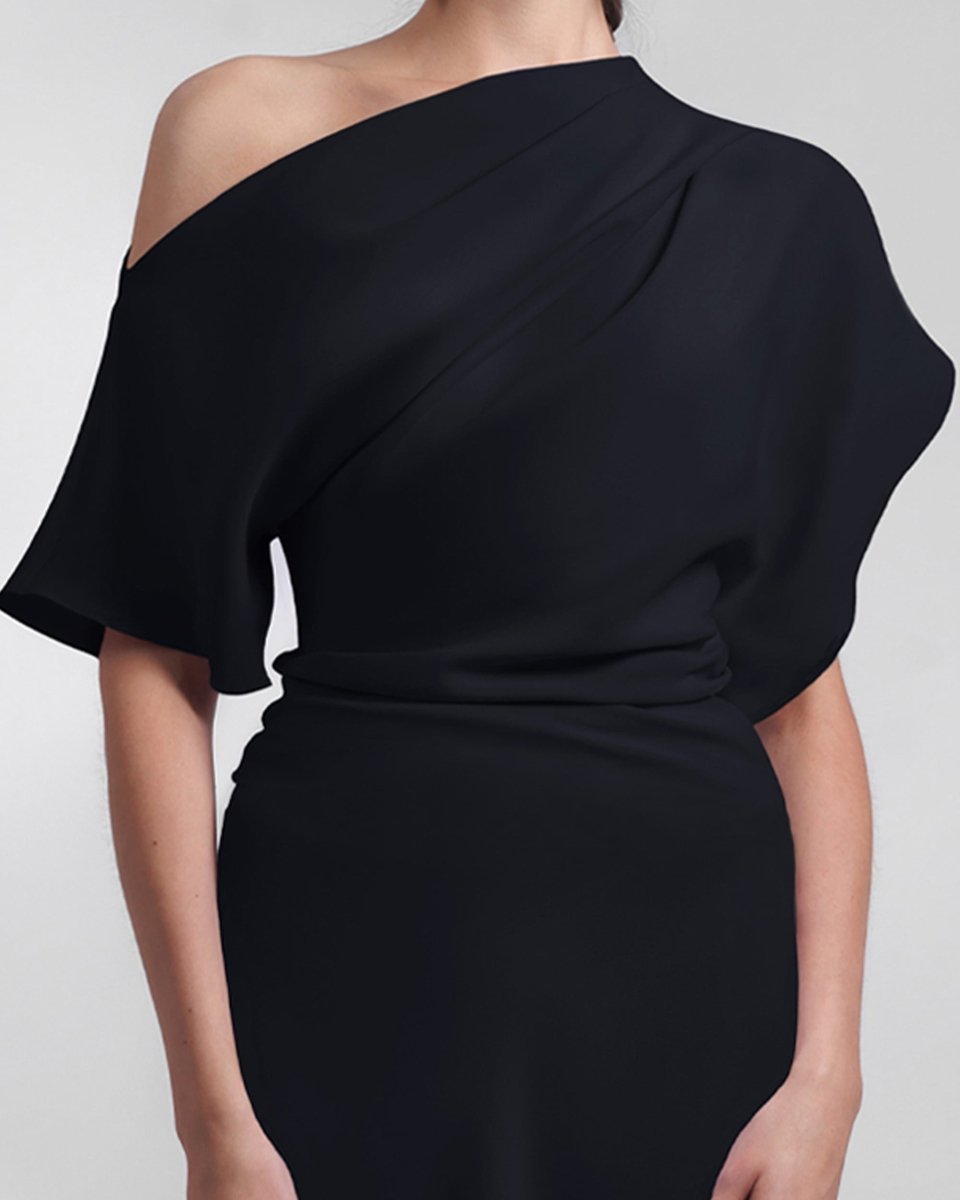 Asymmetrical Draped Black Dress - Gemy Maalouf