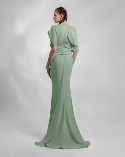 Asymmetrical Draped Mint Dress