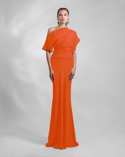 Orange Asymmetrical Draped Dress