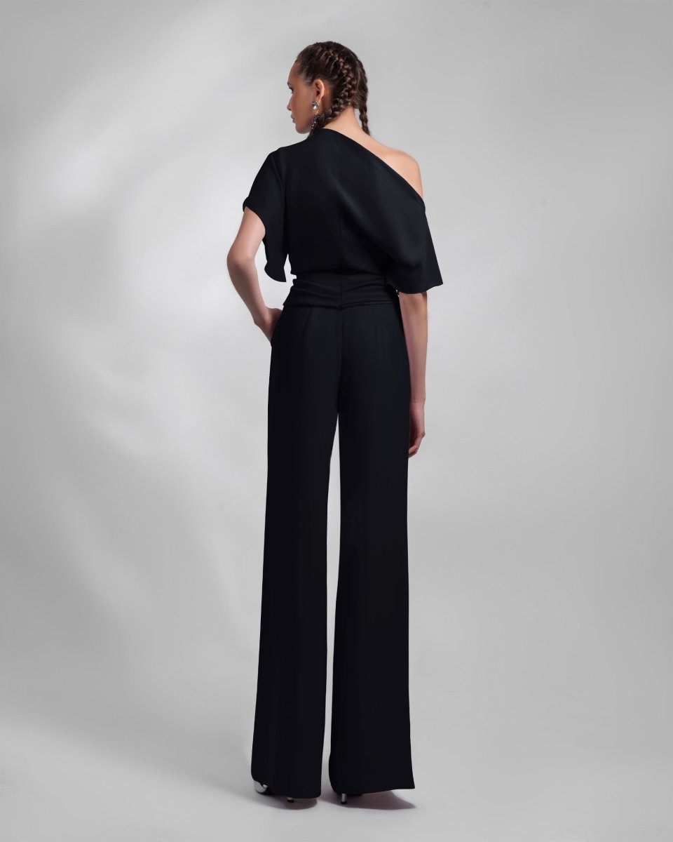Black Draped Top and Straight - Cut Pants - Gemy Maalouf