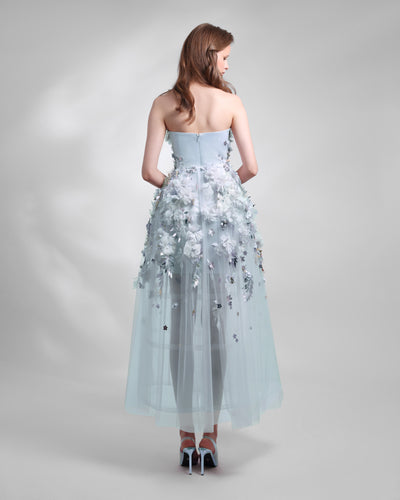 Ice Blue Strapless Cage-Like Dress