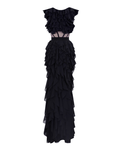 Ruffled Long Black Dress