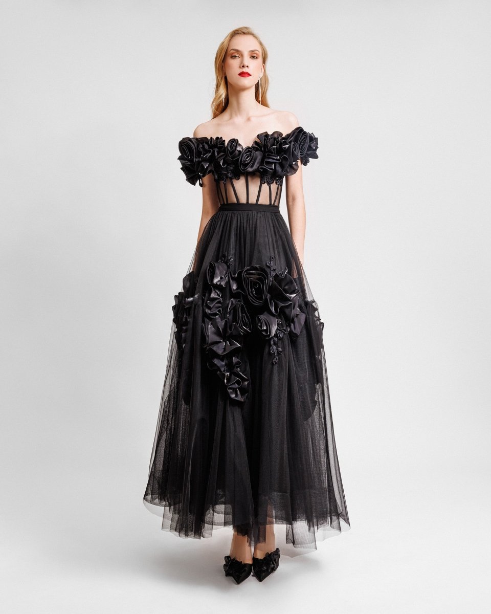 Draped Florals Midi Dress - Gemy Maalouf