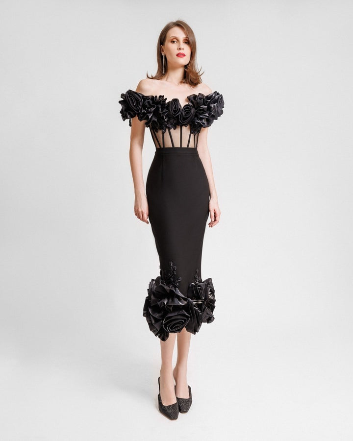 Off - The - Shoulders Draped Floral Fitted Set - Gemy Maalouf