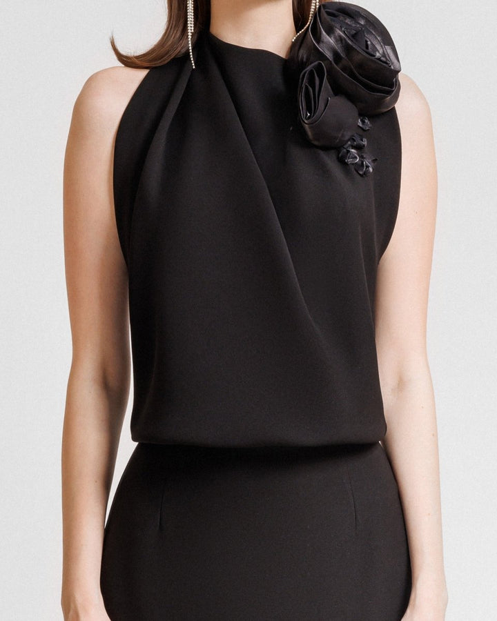 Midi Crepe Dress With Floral Draping - Gemy Maalouf