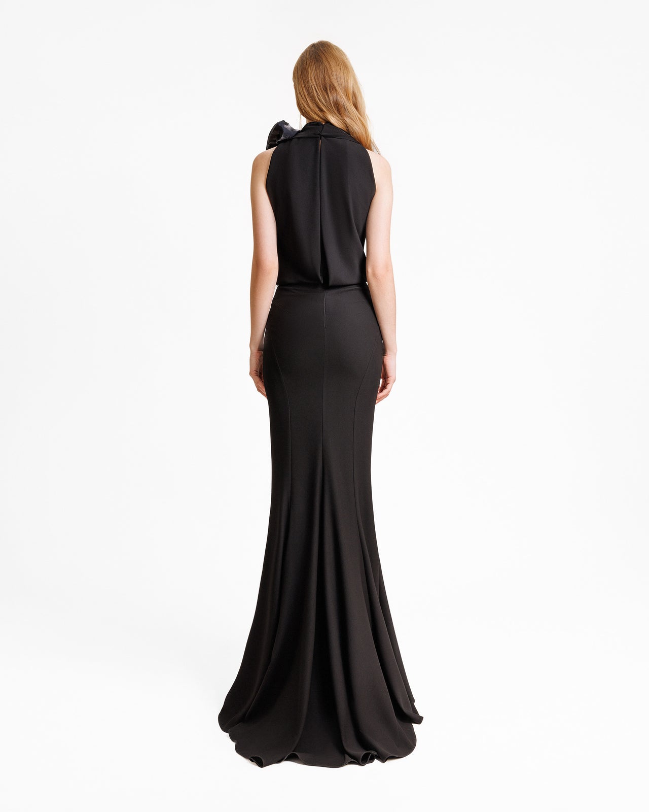 Long Crepe Dress With Floral Draping