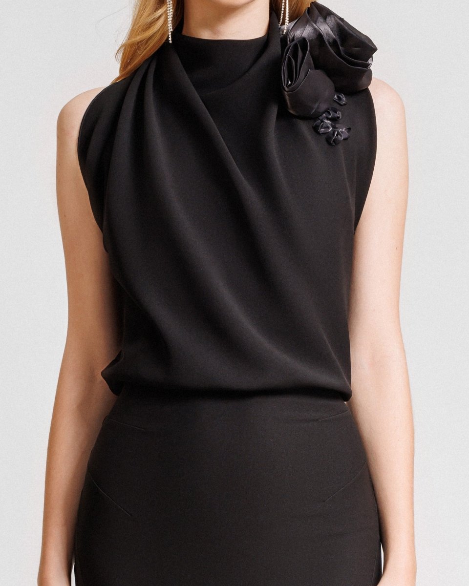 Long Crepe Dress With Floral Draping - Gemy Maalouf