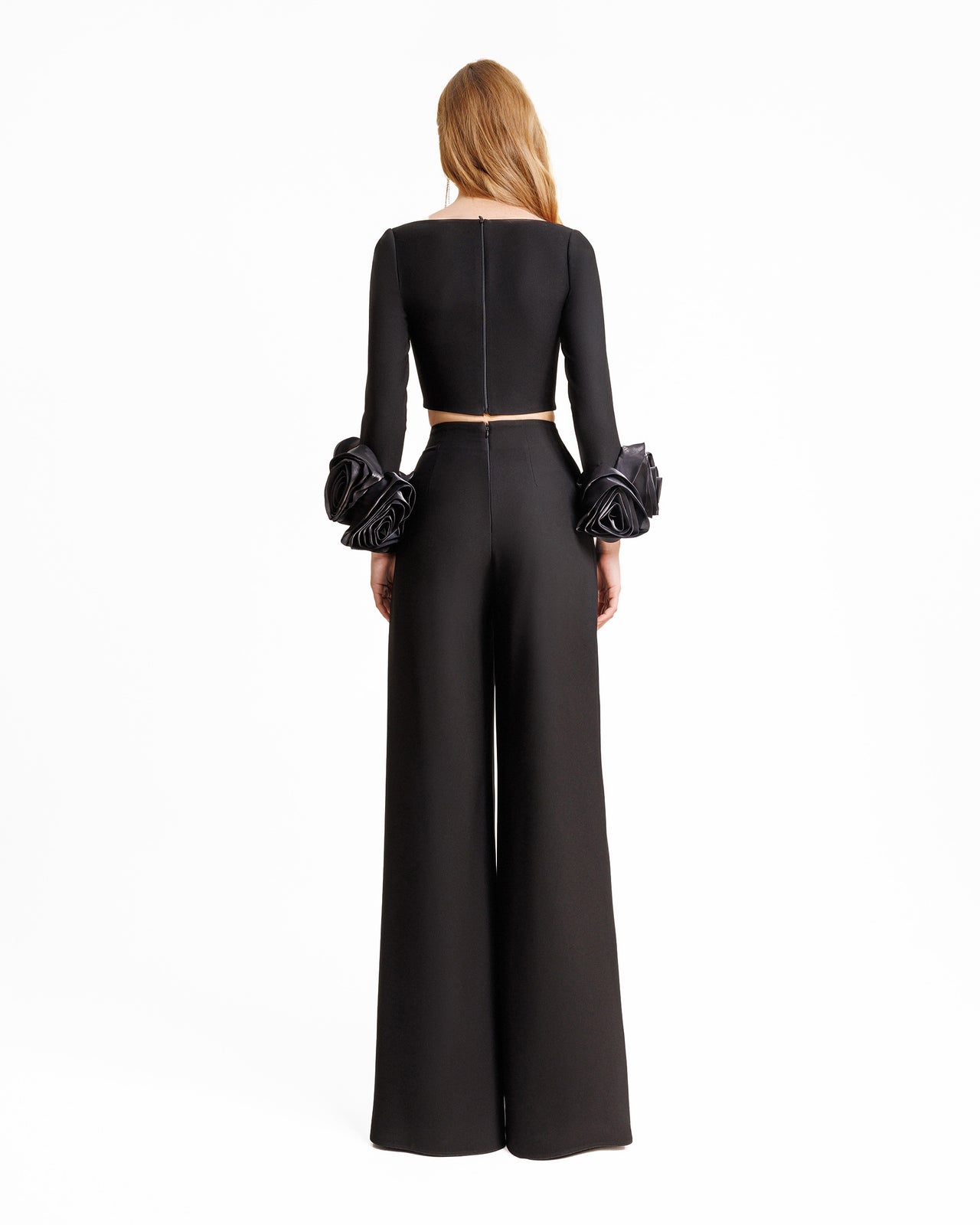Crepe Set With Floral Cuffs