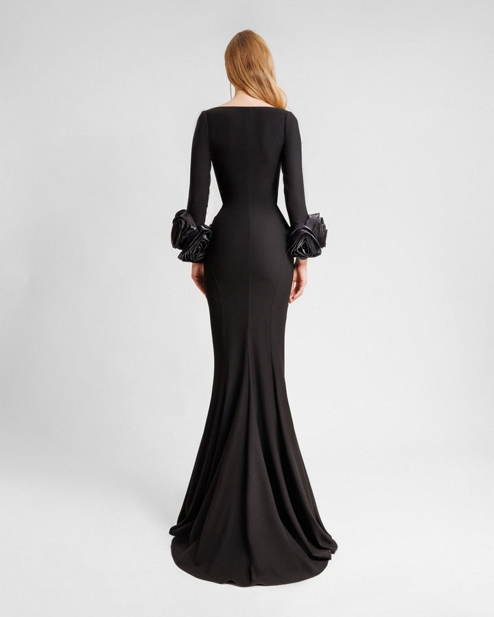 Long Fitted Dress With Floral Cuffs - Gemy Maalouf