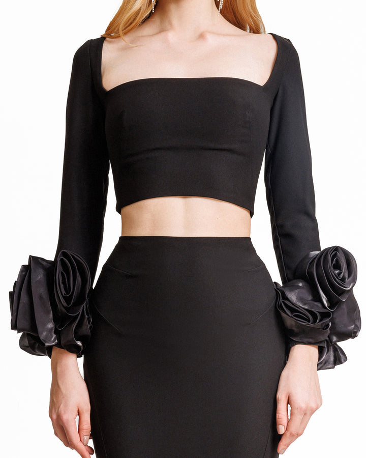 Crepe Set With Floral Cuffs