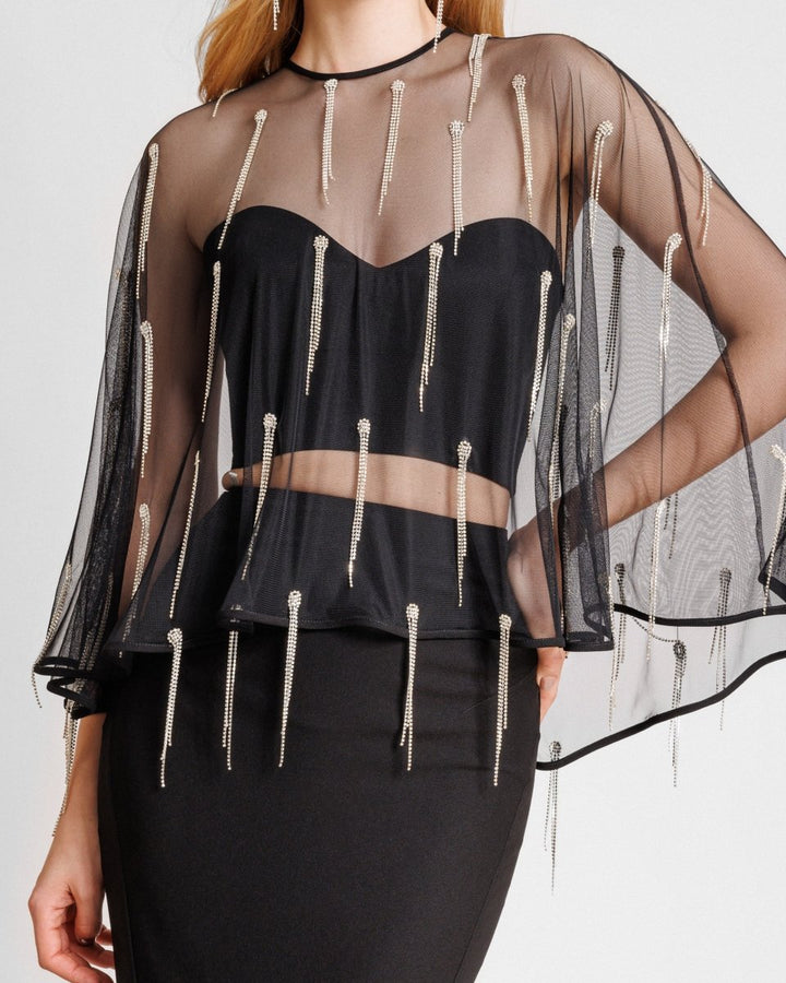 Crepe Set with pant and Beaded Cape - Gemy Maalouf