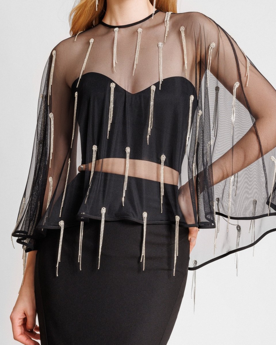 Crepe Set with pant and Beaded Cape - Gemy Maalouf