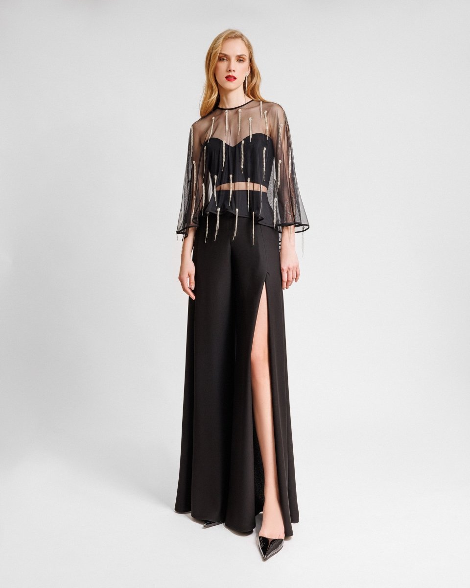 Crepe Set with pant and Beaded Cape - Gemy Maalouf
