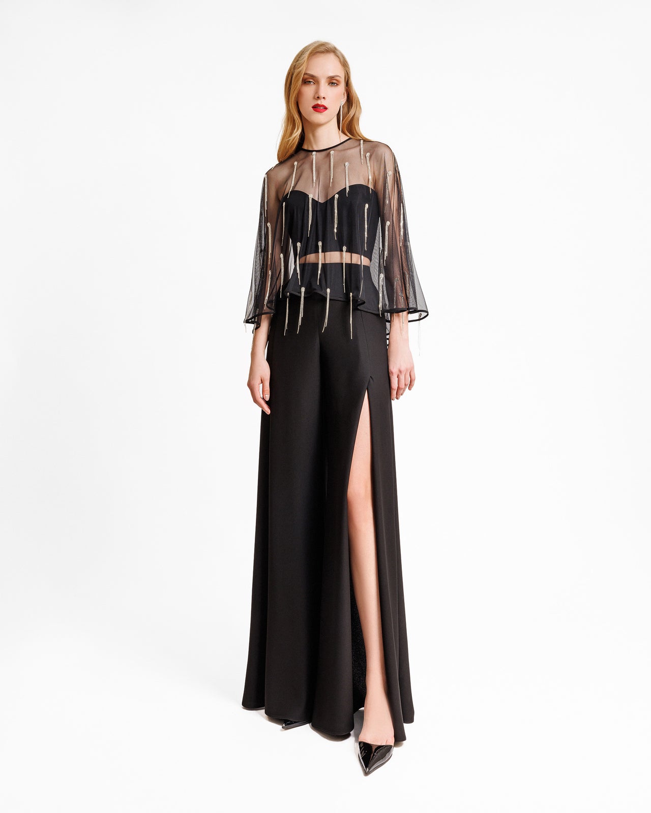 Crepe Set with pant and Beaded Cape