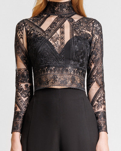 Patterned lace top with pants set