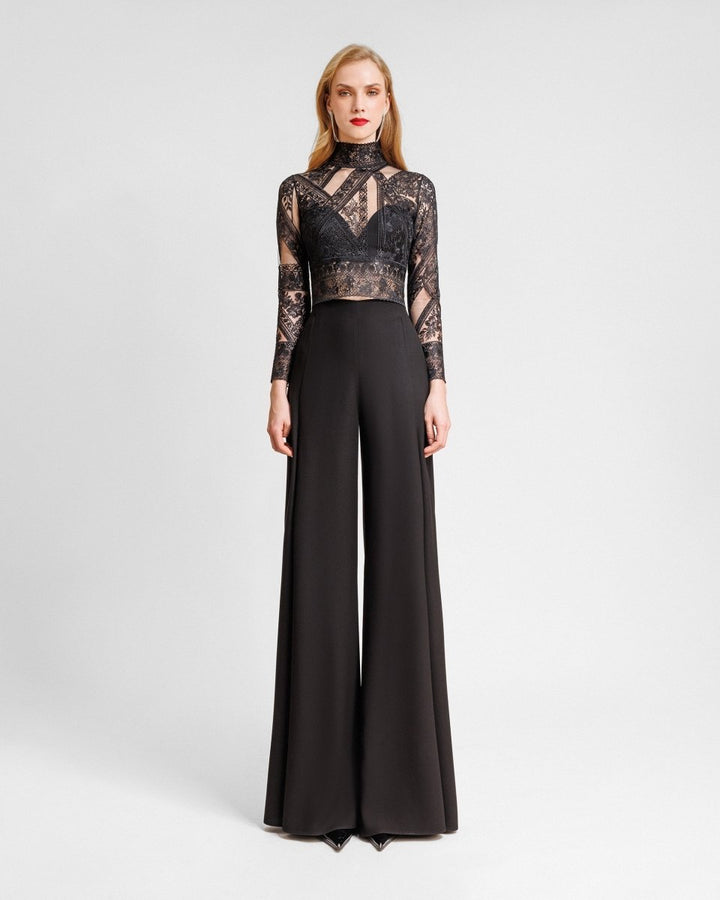 Patterned lace top with pants set - Gemy Maalouf