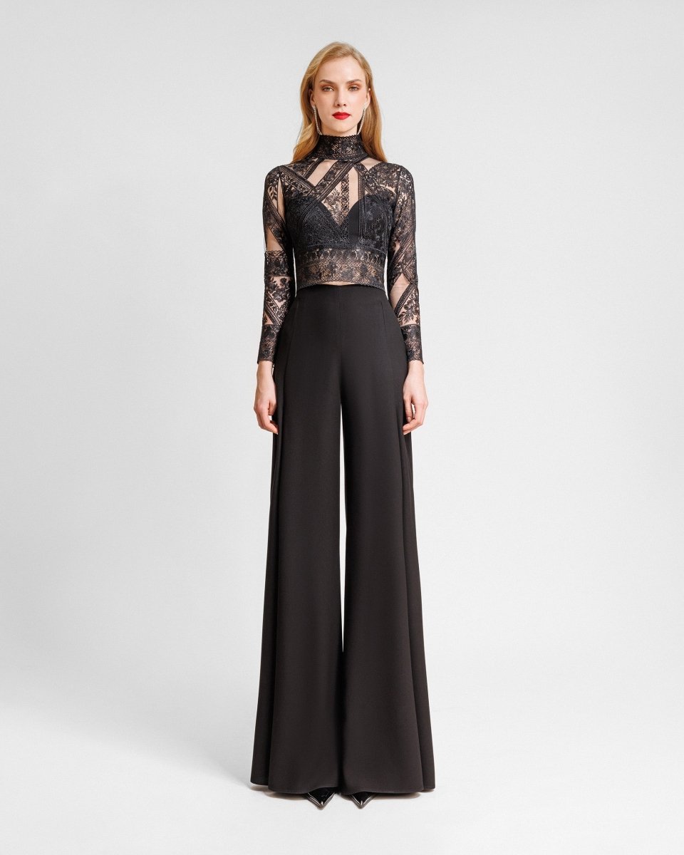 Patterned lace top with pants set - Gemy Maalouf