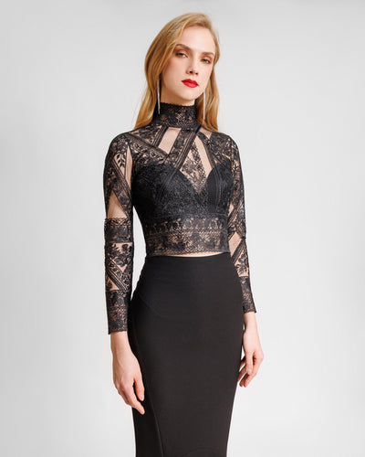 Patterned Lace top with skirt set