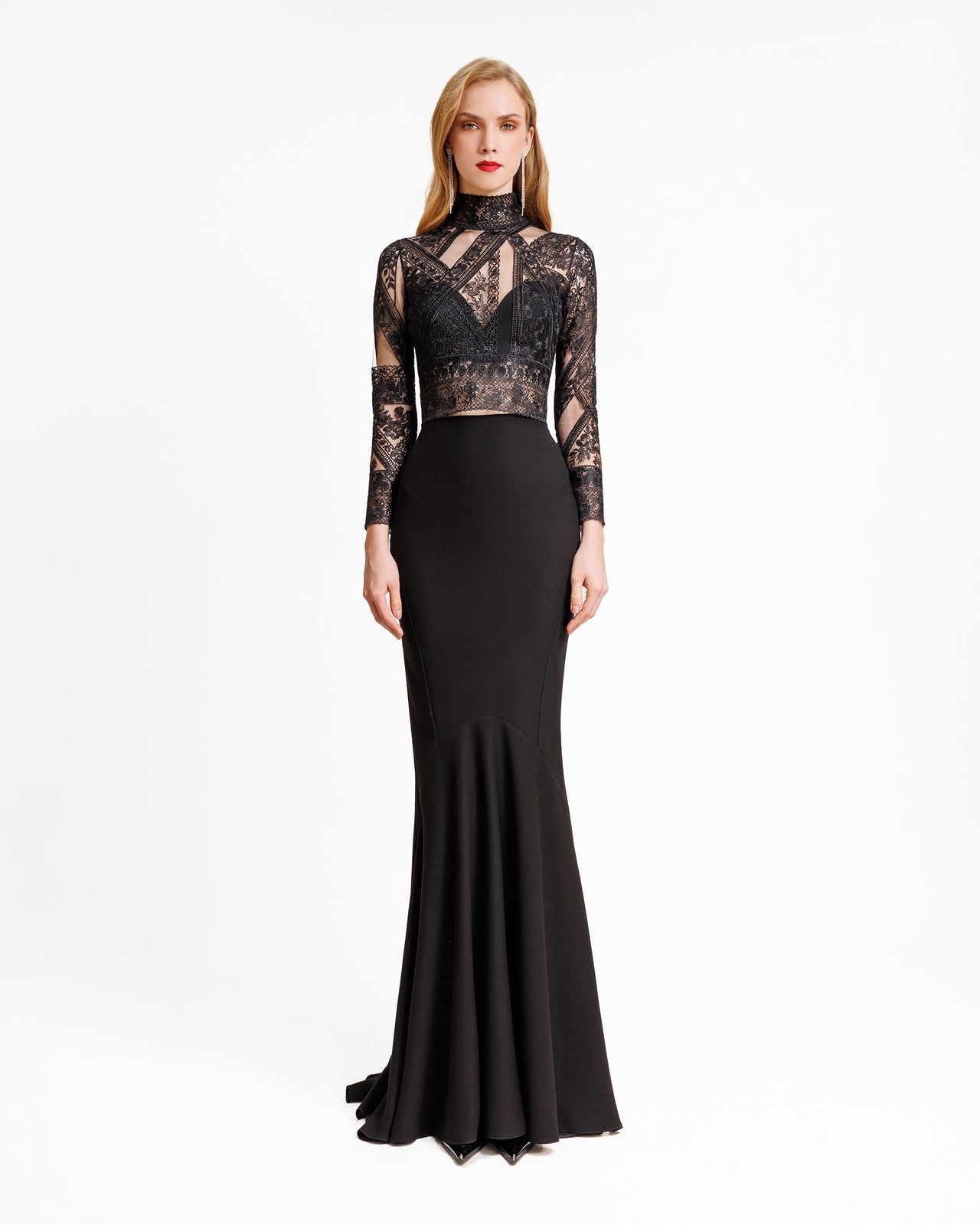 Patterned Lace top with skirt set