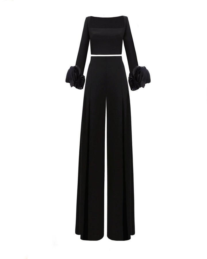 Crepe Set With Floral Cuffs - Gemy Maalouf