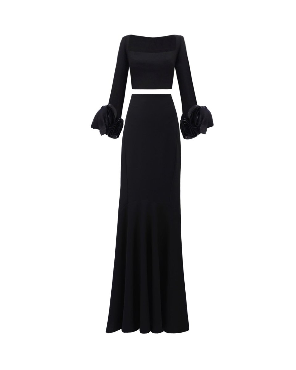 Crepe Set With Floral Cuffs - Gemy Maalouf