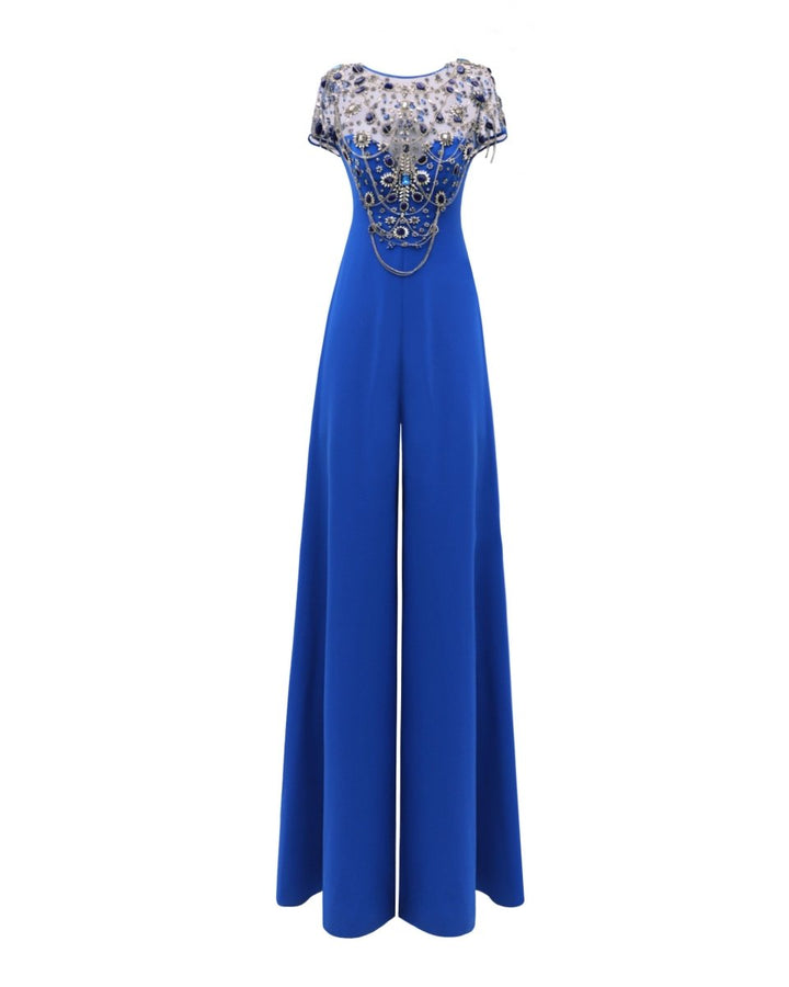 Royal Blue Wide Legs Jumpsuit - Gemy Maalouf
