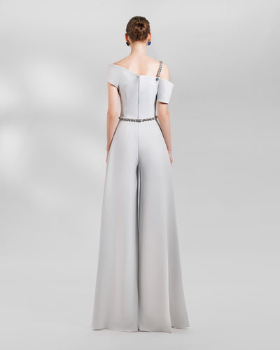 Asymmetrical Neckline Top With Wide pants