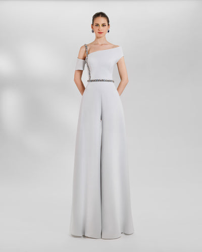 Asymmetrical Neckline Top With Wide pants