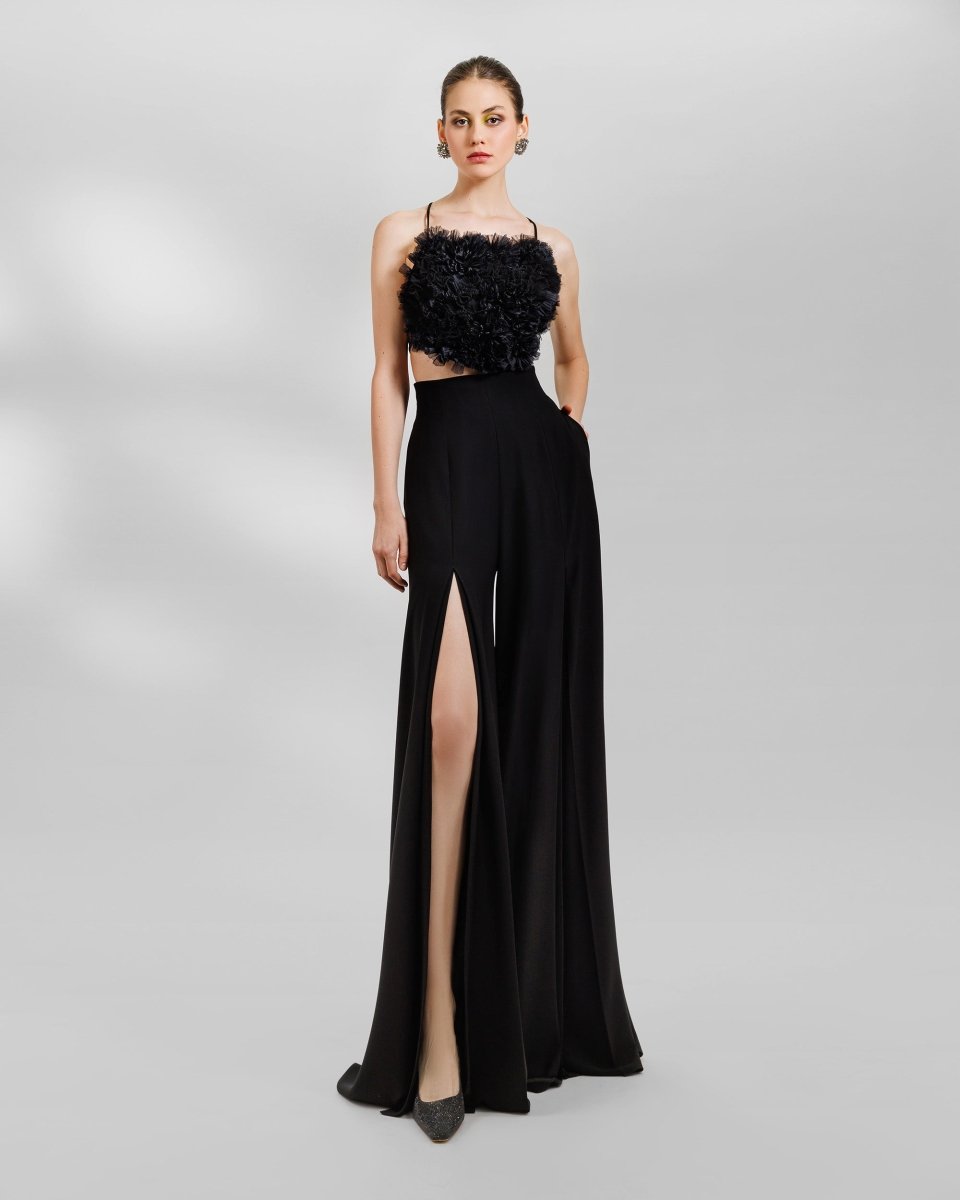 Cropped Top With Pants Featuring Slits - Gemy Maalouf