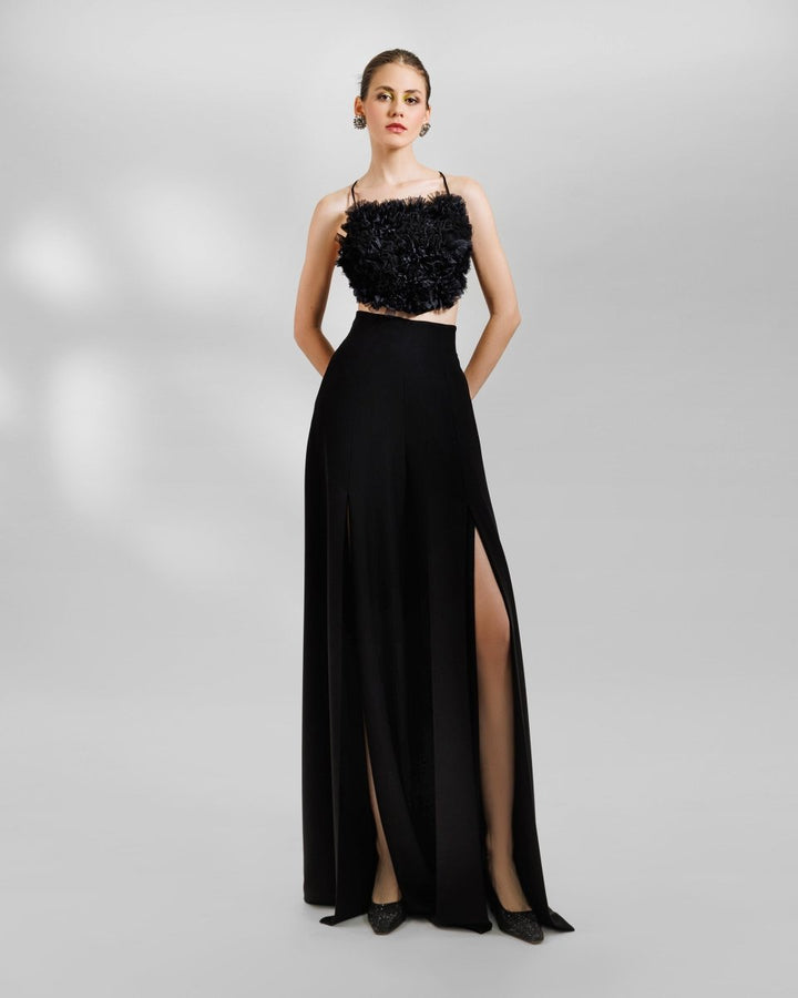 Cropped Top With Pants Featuring Slits - Gemy Maalouf