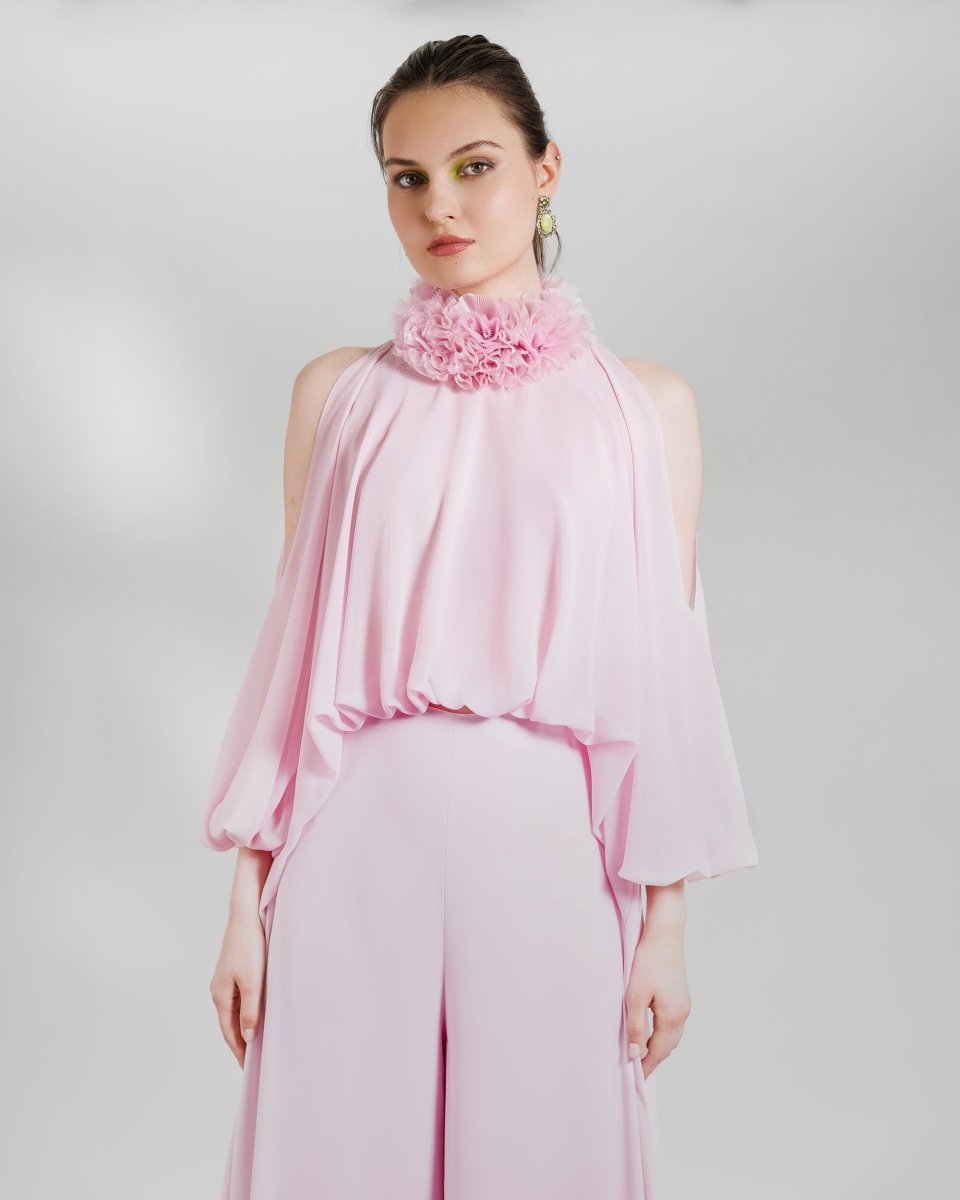 High Collar Top With High Waisted Pants - Gemy Maalouf