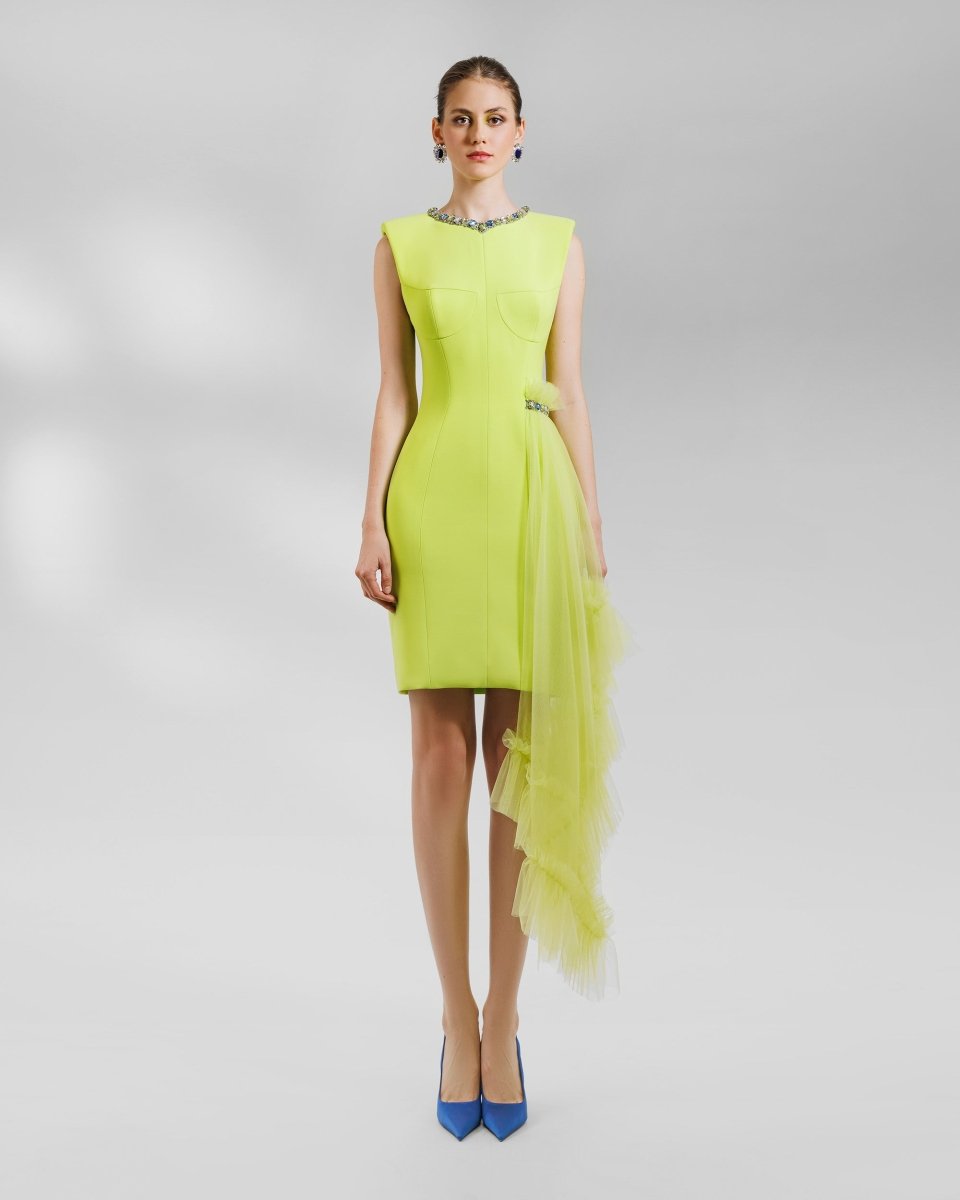 Short Structured Lime Dress - Gemy Maalouf