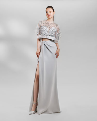 Fully Beaded See-Through Top With Long Skirt