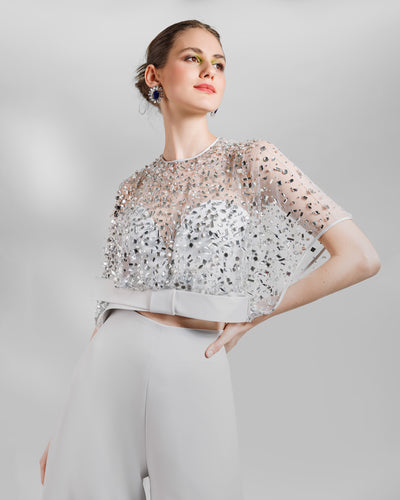 Beaded See-Through Top With Pants
