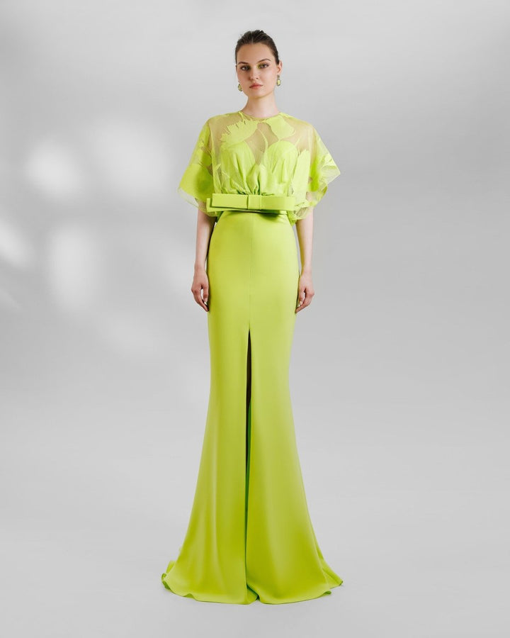Bow Design Top With Long Skirt - Gemy Maalouf