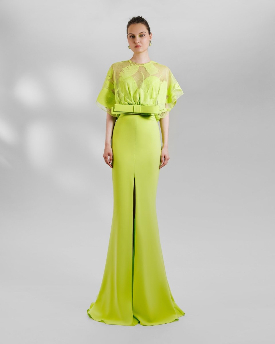 Bow Design Top With Long Skirt - Gemy Maalouf